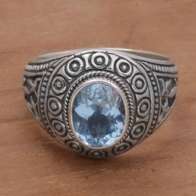 Alternate image for Blue Topaz and Sterling Silver Mens Ring from Bali Awakening Circles