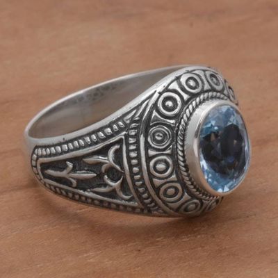 Alternate image for Blue Topaz and Sterling Silver Mens Ring from Bali Awakening Circles