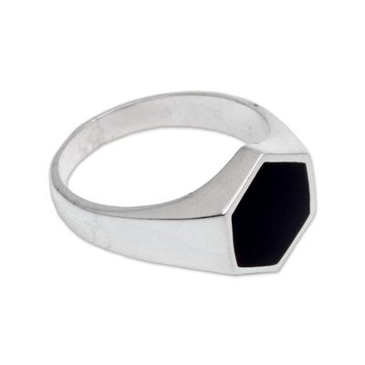 Alternate image for Sterling Silver and Black Resin Hexagonal Signet Ring Bold Hex
