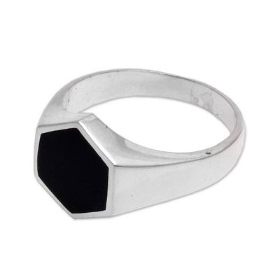 Alternate image for Sterling Silver and Black Resin Hexagonal Signet Ring Bold Hex