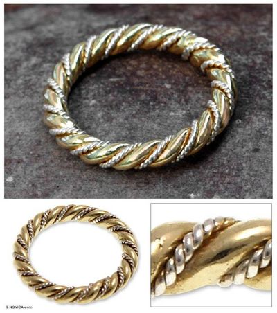 Alternate image for Handmade 18k Gold and Sterling Silver Band Ring Balinese Baroque