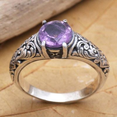 Primary image for Amethyst and Sterling Silver Solitaire Ring Balinese Beach in Purple