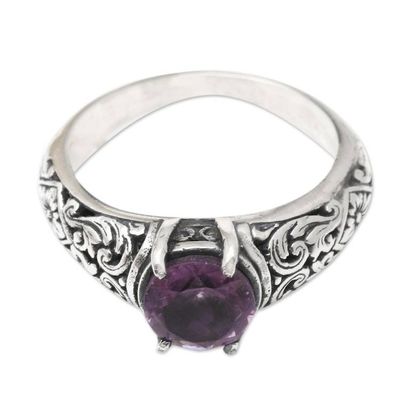 Alternate image for Amethyst and Sterling Silver Solitaire Ring Balinese Beach in Purple