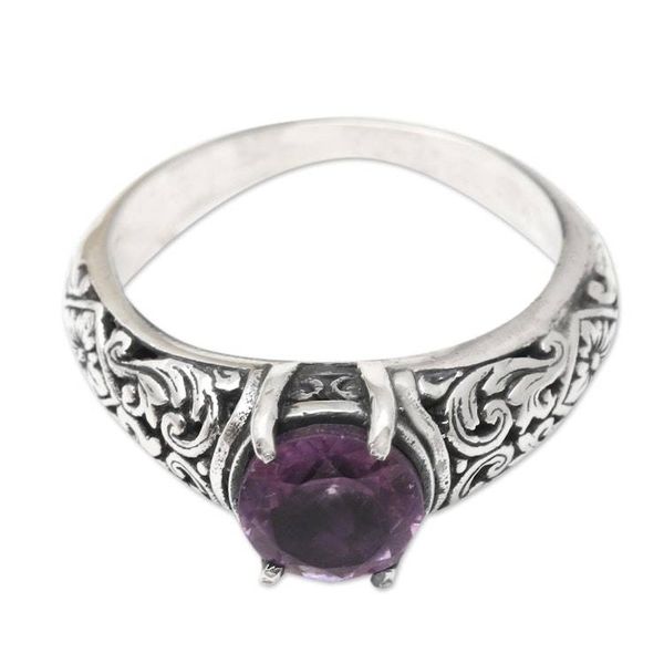 Alternate image for Amethyst and Sterling Silver Solitaire Ring Balinese Beach in Purple