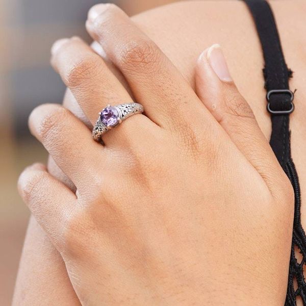 Alternate image for Amethyst and Sterling Silver Solitaire Ring Balinese Beach in Purple