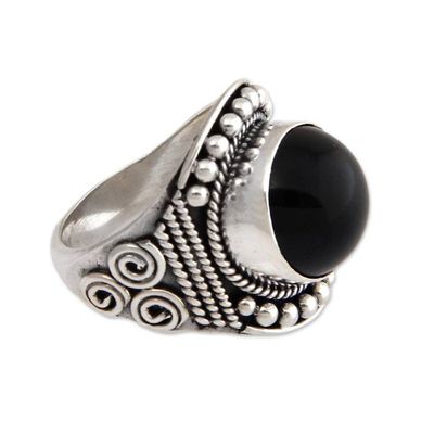 Alternate image for Unique Onyx and Silver Cocktail Ring from Indonesia Immortal Night