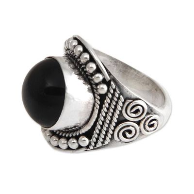 Alternate image for Unique Onyx and Silver Cocktail Ring from Indonesia Immortal Night