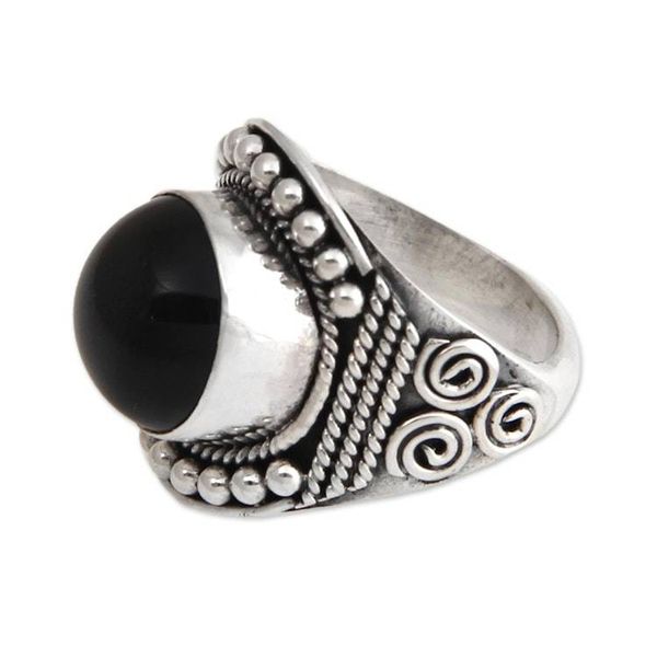 Alternate image for Unique Onyx and Silver Cocktail Ring from Indonesia Immortal Night