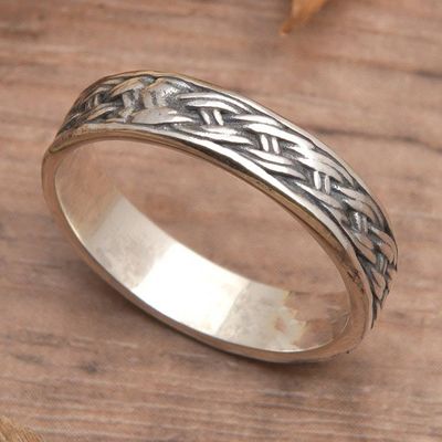 Alternate image for Classic Polished Braid-Patterned Sterling Silver Band Ring Serene Braids