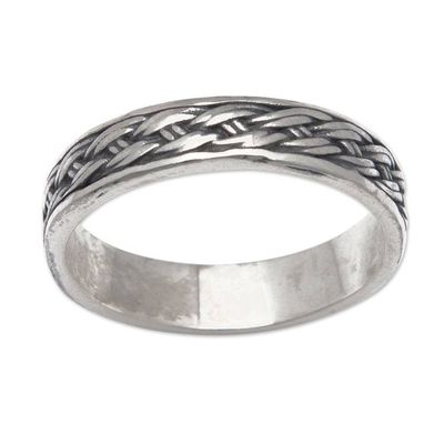 Alternate image for Classic Polished Braid-Patterned Sterling Silver Band Ring Serene Braids
