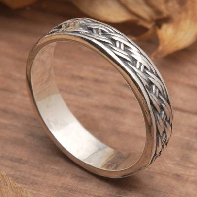 Alternate image for Classic Polished Braid-Patterned Sterling Silver Band Ring Serene Braids