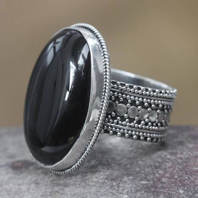 Alternate image for Handmade Indonesian Onyx and Silver Cocktail Ring Oracle