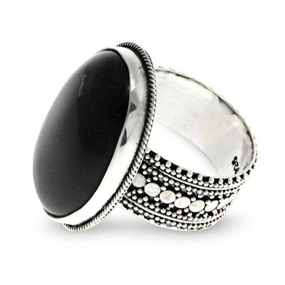 Alternate image for Handmade Indonesian Onyx and Silver Cocktail Ring Oracle