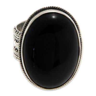 Alternate image for Handmade Indonesian Onyx and Silver Cocktail Ring Oracle