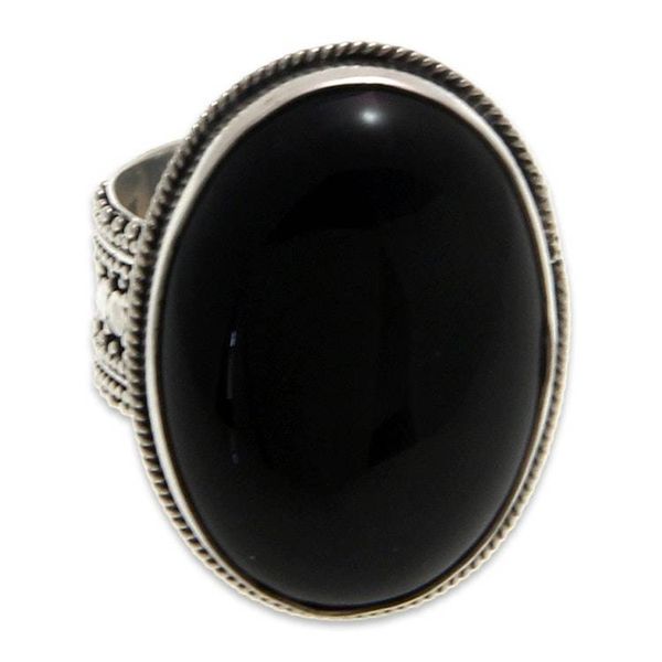 Alternate image for Handmade Indonesian Onyx and Silver Cocktail Ring Oracle