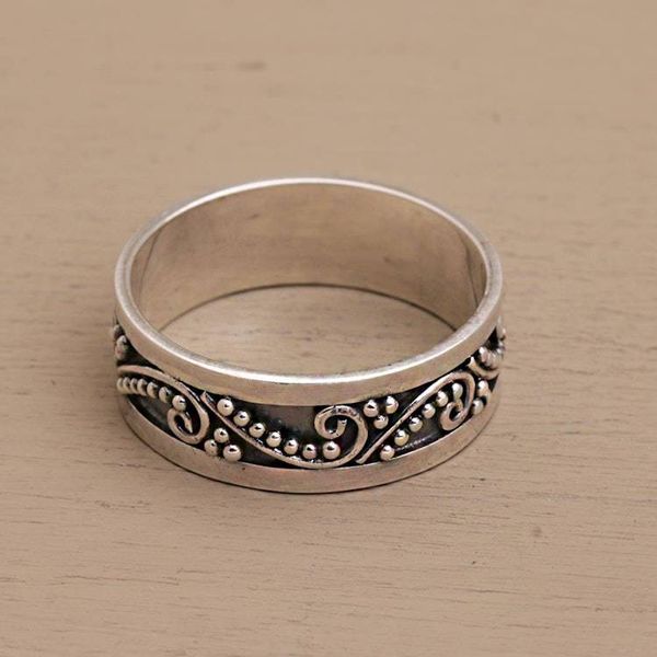 Alternate image for Sterling Silver Band Ring with Dot and Wire Motifs Punctuation Marks
