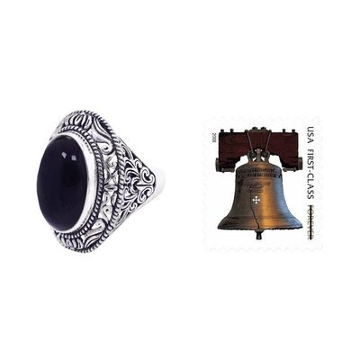 Alternate image for Ornate Handcrafted Onyx and Silver Bali Cocktail Ring Amed Eclipse