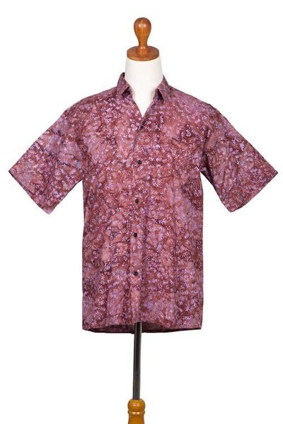 Alternate image for Fair Trade Mens Cotton Batik Shirt in Reds from Bali Light and Shadow