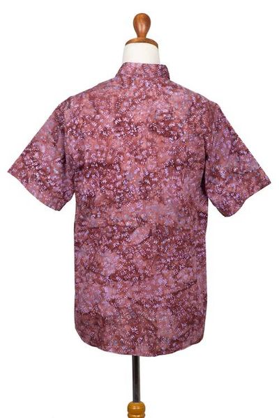 Alternate image for Fair Trade Mens Cotton Batik Shirt in Reds from Bali Light and Shadow