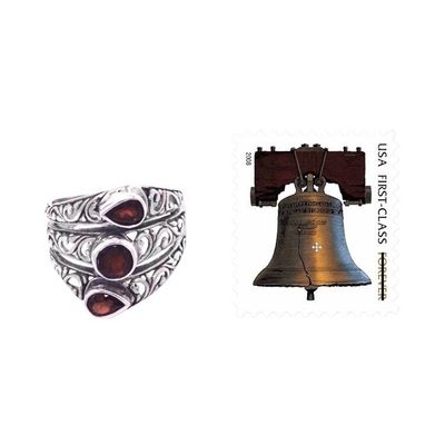 Alternate image for Three Stone Faceted Garnet and Silver Ring Crafted in Bali Three Loves