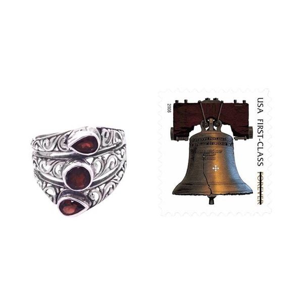 Alternate image for Three Stone Faceted Garnet and Silver Ring Crafted in Bali Three Loves