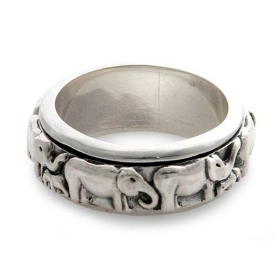 Primary image for Handcrafted Silver Spinner Meditation Ring Lucky Elephants