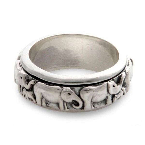 Alternate image for Handcrafted Silver Spinner Meditation Ring Lucky Elephants