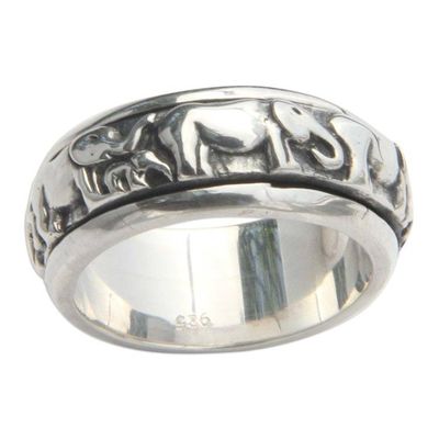 Alternate image for Handcrafted Silver Spinner Meditation Ring Lucky Elephants