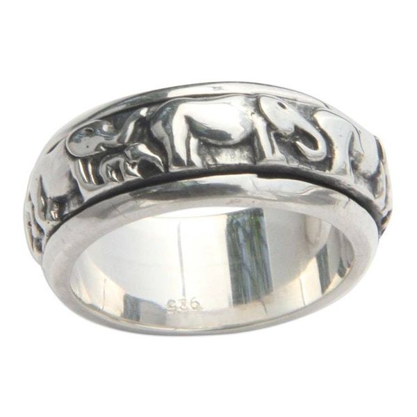 Alternate image for Handcrafted Silver Spinner Meditation Ring Lucky Elephants