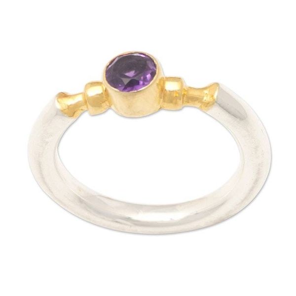 Alternate image for 18k Gold-Accented Single Stone Ring with Round Amethyst Majestic Purple