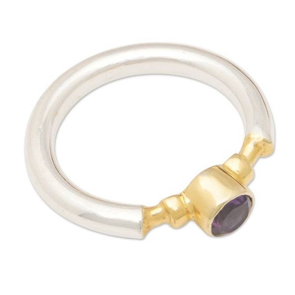 Alternate image for 18k Gold-Accented Single Stone Ring with Round Amethyst Majestic Purple