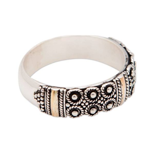 Alternate image for 18k Gold-Accented Sterling Silver Band Ring Made in Bali Snow Light