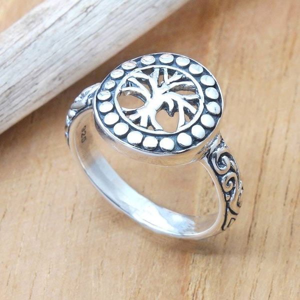 Alternate image for Tree of Life-Themed Folk Art Sterling Silver Cocktail Ring Sign of Life