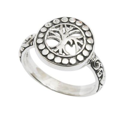 Alternate image for Tree of Life-Themed Folk Art Sterling Silver Cocktail Ring Sign of Life