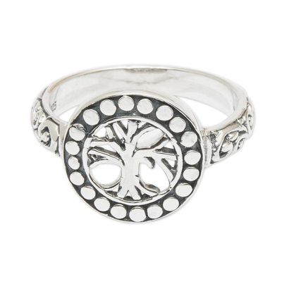 Alternate image for Tree of Life-Themed Folk Art Sterling Silver Cocktail Ring Sign of Life