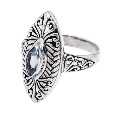 Alternate image for Blue Topaz Silver Cocktail Ring with Openwork Accents Scintillating Beauty