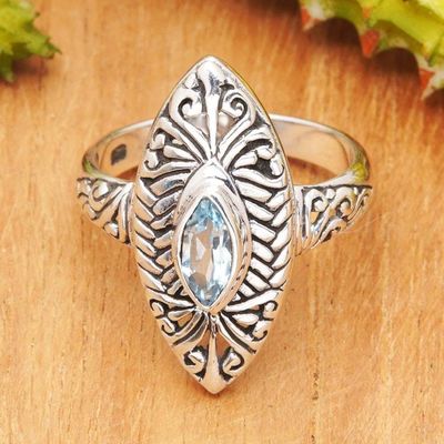 Alternate image for Blue Topaz Silver Cocktail Ring with Openwork Accents Scintillating Beauty