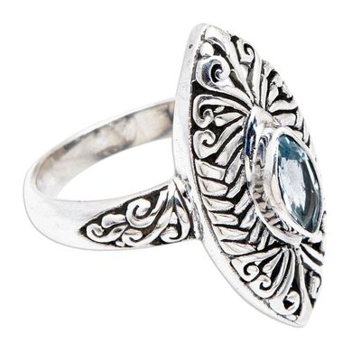 Alternate image for Blue Topaz Silver Cocktail Ring with Openwork Accents Scintillating Beauty