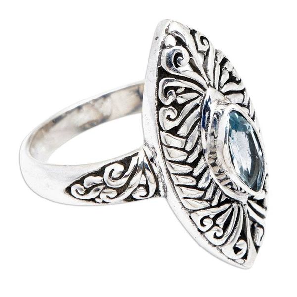 Alternate image for Blue Topaz Silver Cocktail Ring with Openwork Accents Scintillating Beauty