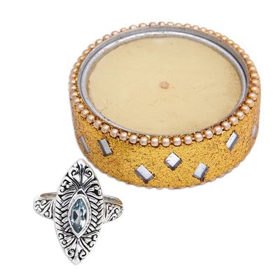 Alternate image for Blue Topaz Silver Cocktail Ring with Openwork Accents Scintillating Beauty