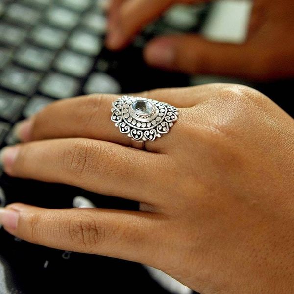 Alternate image for Chakra-Inspired 1-Carat Blue Topaz Cocktail Ring from Bali Blue Chakra