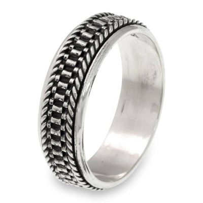 Alternate image for Mens Textured Sterling Silver Meditation Ring Odyssey
