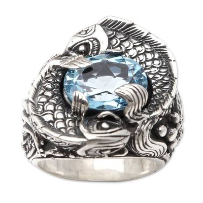 Alternate image for Blue Topaz Pisces Cocktail Ring Blue Pisces