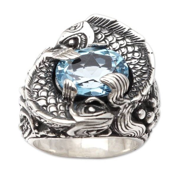 Alternate image for Blue Topaz Pisces Cocktail Ring Blue Pisces
