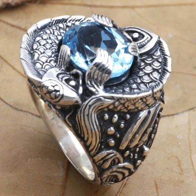 Alternate image for Blue Topaz Pisces Cocktail Ring Blue Pisces