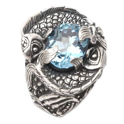 Alternate image for Blue Topaz Pisces Cocktail Ring Blue Pisces