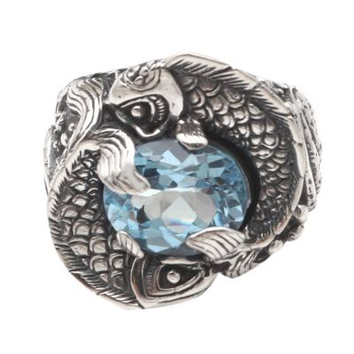 Alternate image for Blue Topaz Pisces Cocktail Ring Blue Pisces