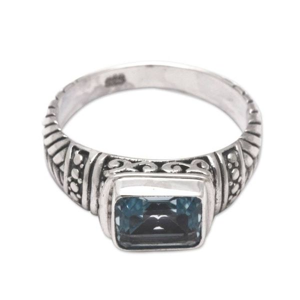 Alternate image for Classic Balinese Faceted 1-Carat Blue Topaz Cocktail Ring Glow Blue