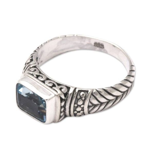 Alternate image for Classic Balinese Faceted 1-Carat Blue Topaz Cocktail Ring Glow Blue