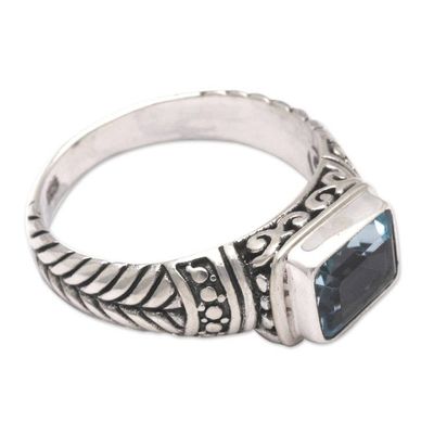 Alternate image for Classic Balinese Faceted 1-Carat Blue Topaz Cocktail Ring Glow Blue